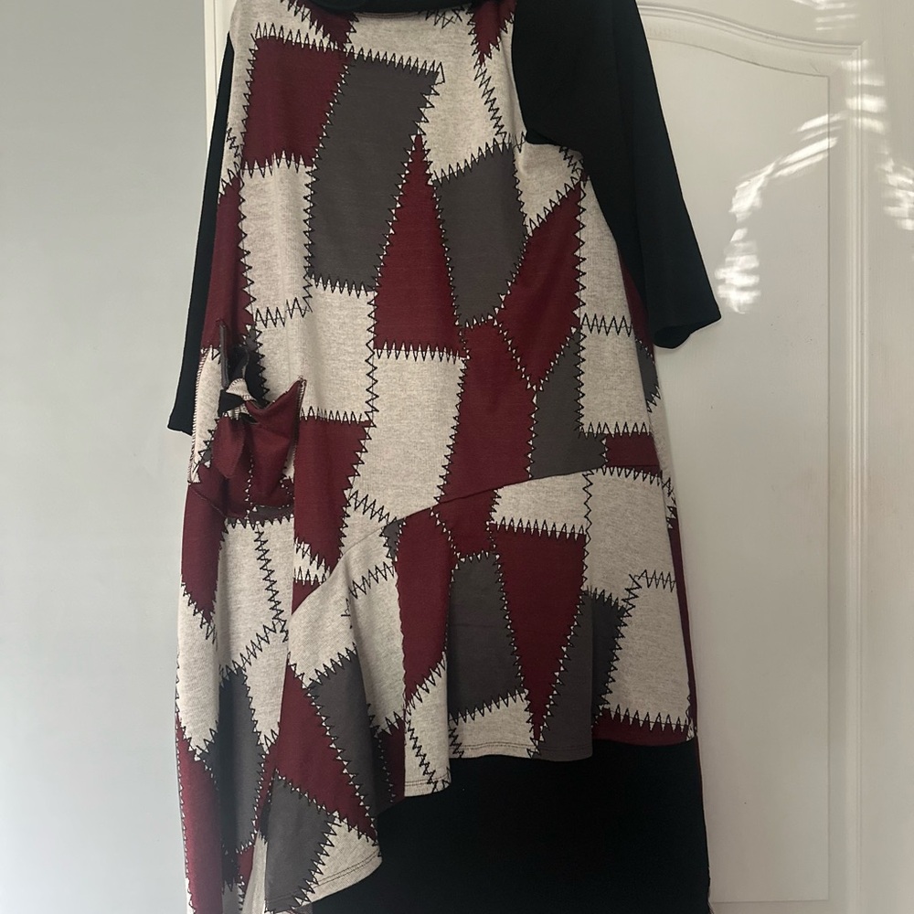 Zadie B’s Patchwork Tunic Dress in Black, Red, and Gray